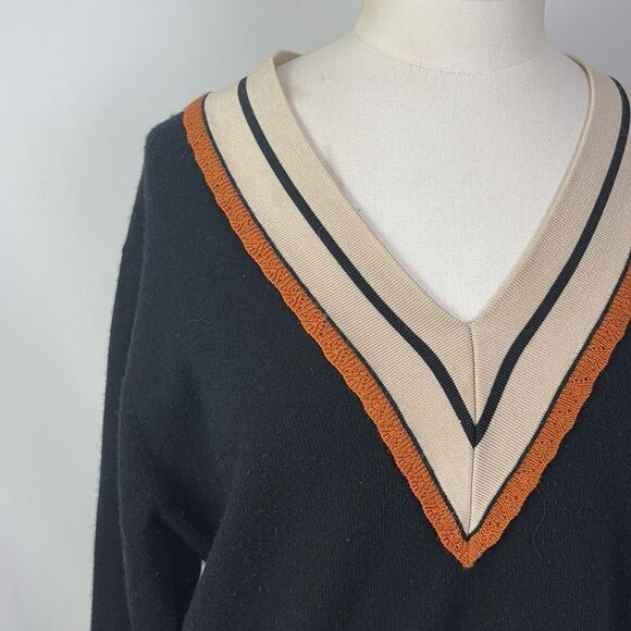 Sandro Colle Striped Neck Wool Cashmere Sweater - Picture 3 of 7